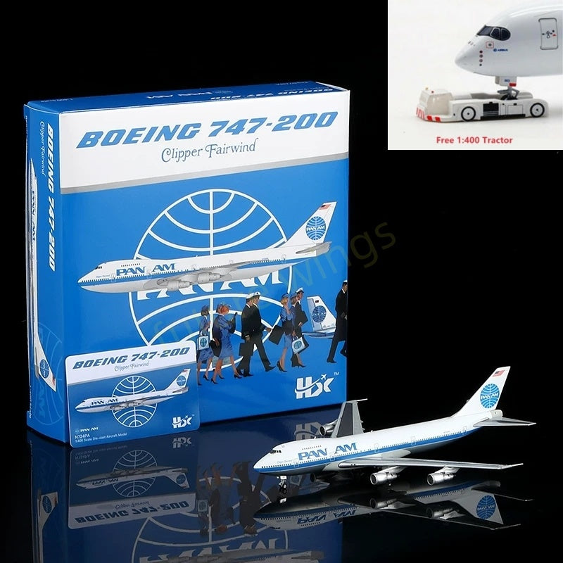 1:400 HX Models Pan AM B747-200 N724PA Aircraft Model+Free Tractor