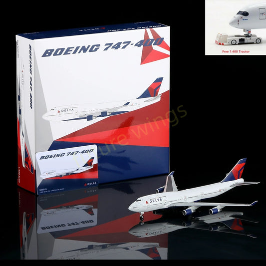 1:400 HX Models Delta Airlines B747-400 N665US Aircraft Model Free Tractor
