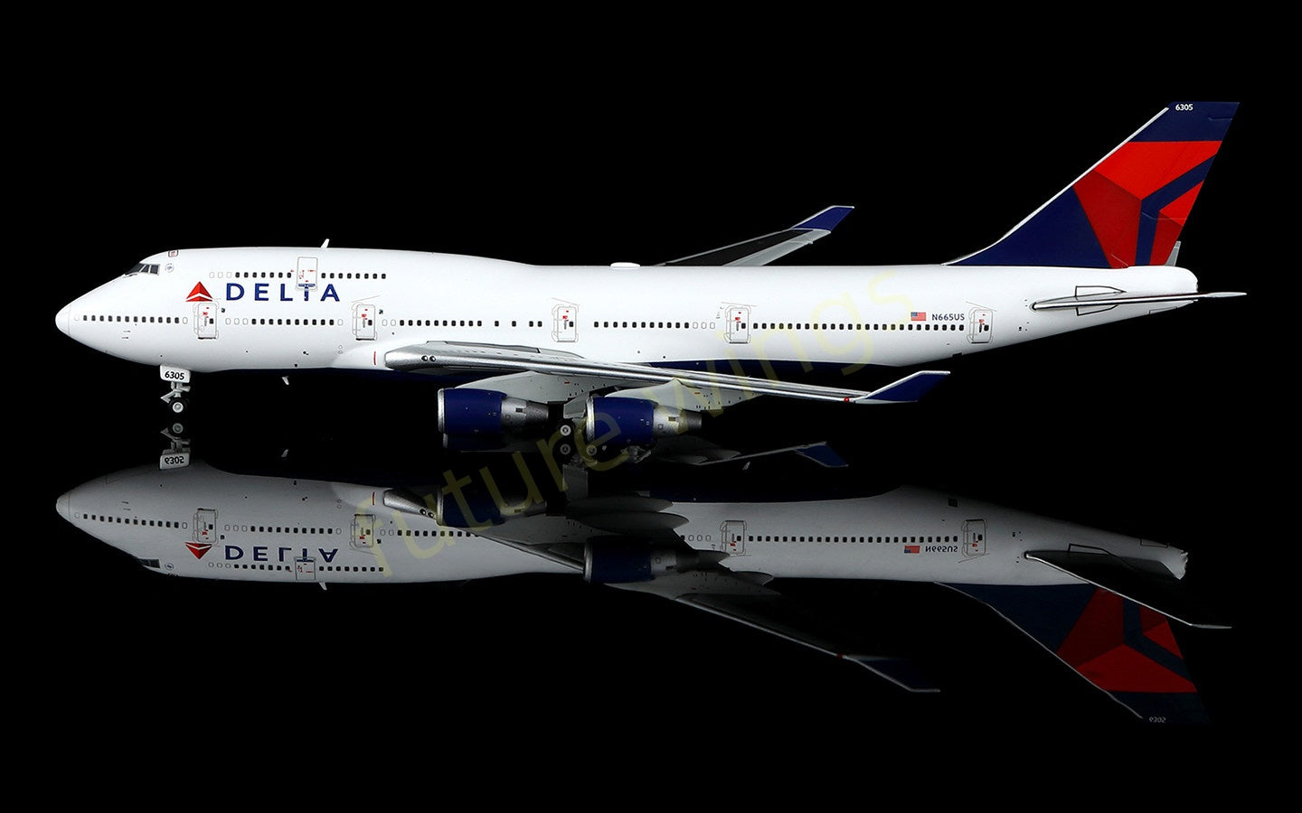 1:400 HX Models Delta Airlines B747-400 N665US Aircraft Model Free Tractor