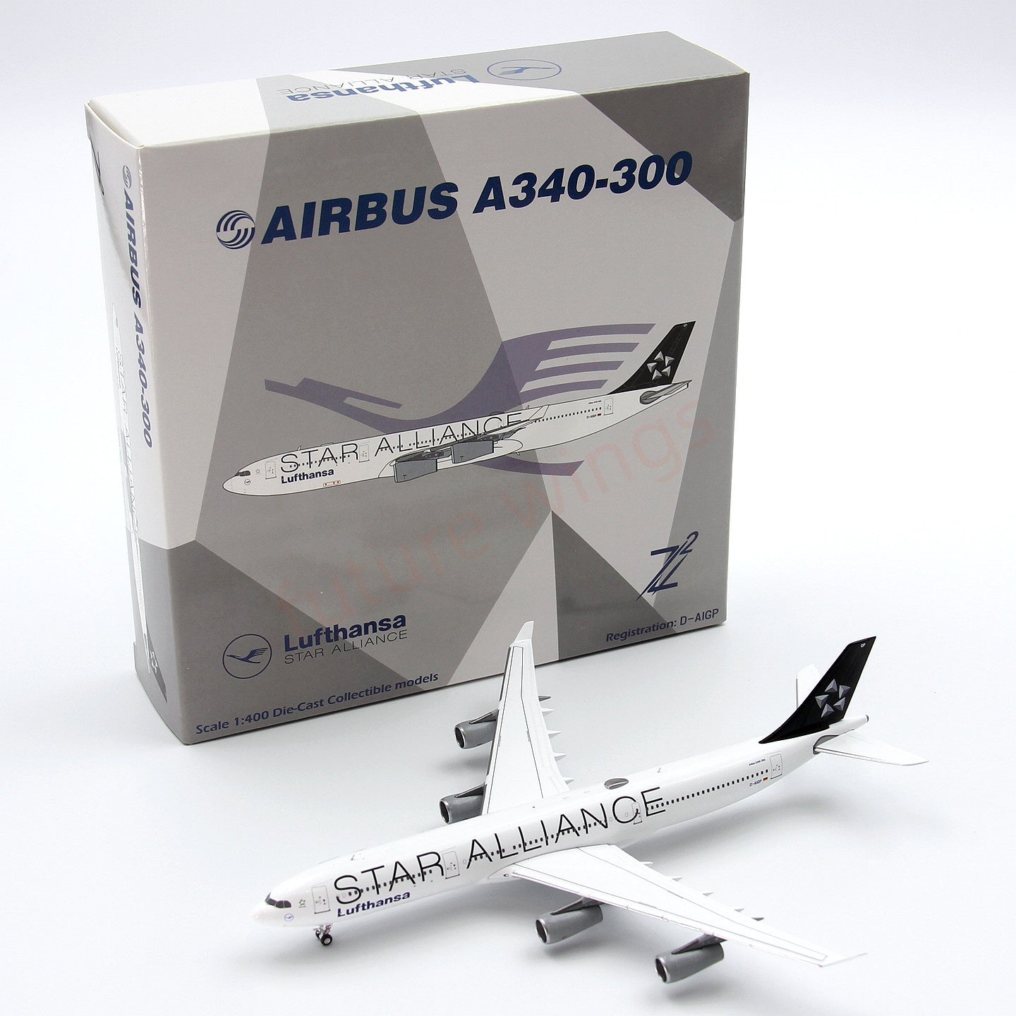 1:400 Z² Model Lufthansa Airlines A340-300 D-AIGP Aircraft Model+Free Tractor