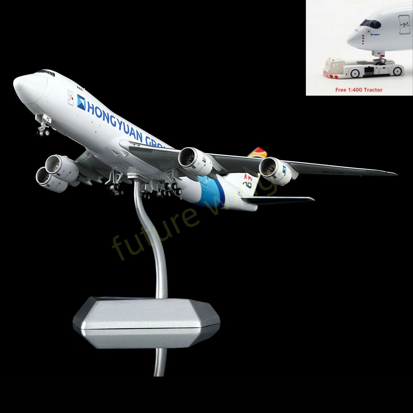 1:400 HX Models Hong Yuan Group B747-8F OE-LFC Aircraft Model Free Tractor+Stand