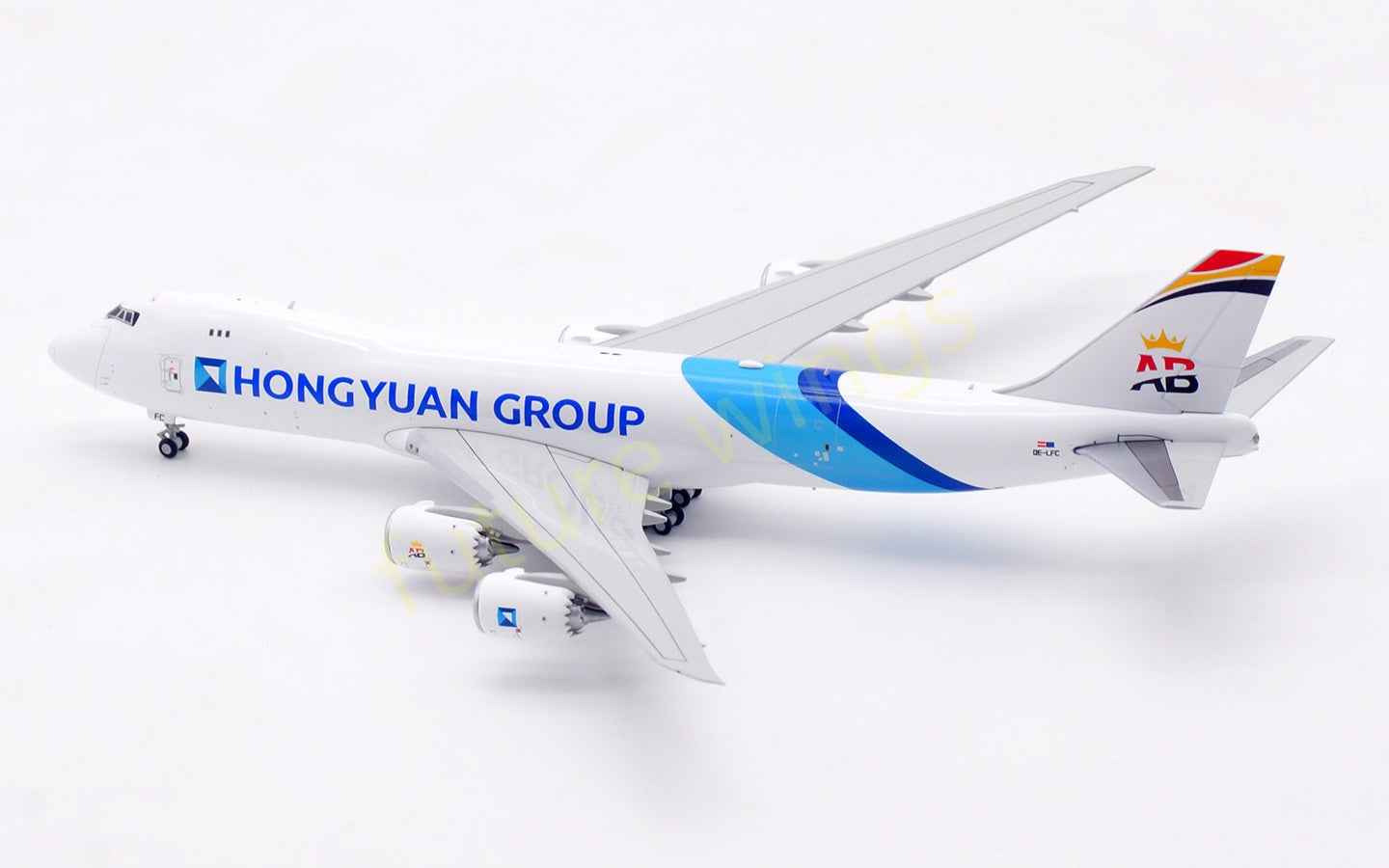 1:400 HX Models Hong Yuan Group B747-8F OE-LFC Aircraft Model Free Tractor+Stand