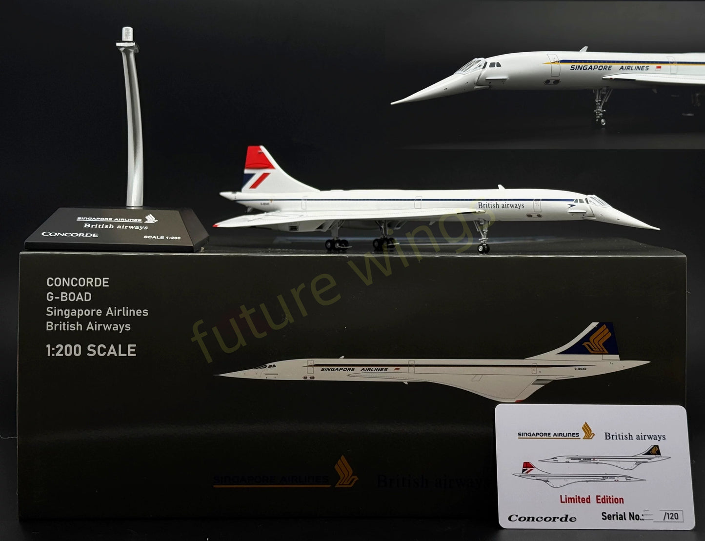 (Very Rare)1:200 KJ Models(JC Wings) Singapore Airlines and British Airways Dual-livery Concorde G-BOAD Aircraft Model