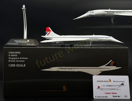 (Very Rare)1:200 KJ Models(JC Wings) Singapore Airlines and British Airways Dual-livery Concorde G-BOAD Aircraft Model
