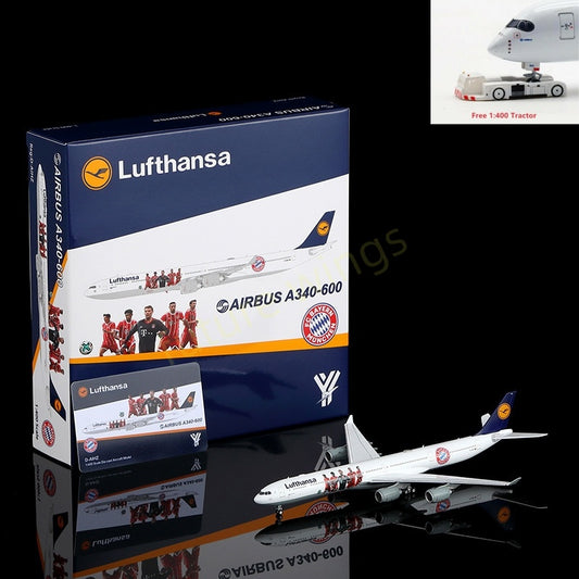 1:400 YY Wings Lufthansa Airlines A340-600 D-AIHZ Aircraft Model+Free Tractor