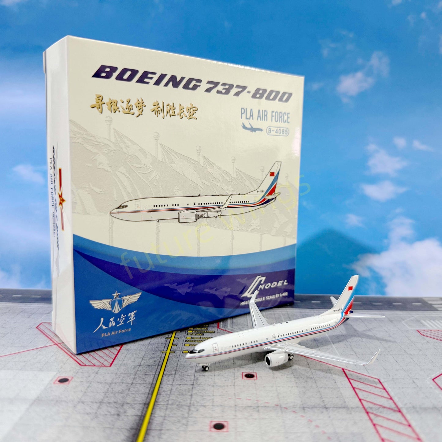 1:400 C MODEL China Air Force B737-800 B-4085 B-4086 Aircraft Model+Free Tractor