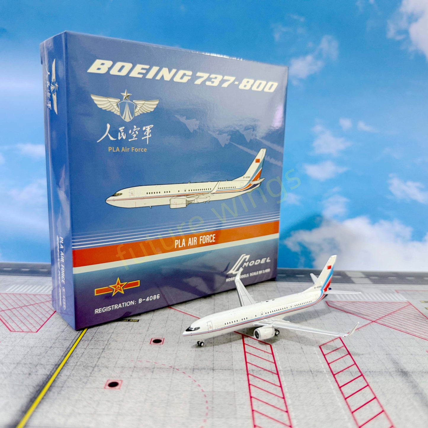 1:400 C MODEL China Air Force B737-800 B-4085 B-4086 Aircraft Model+Free Tractor