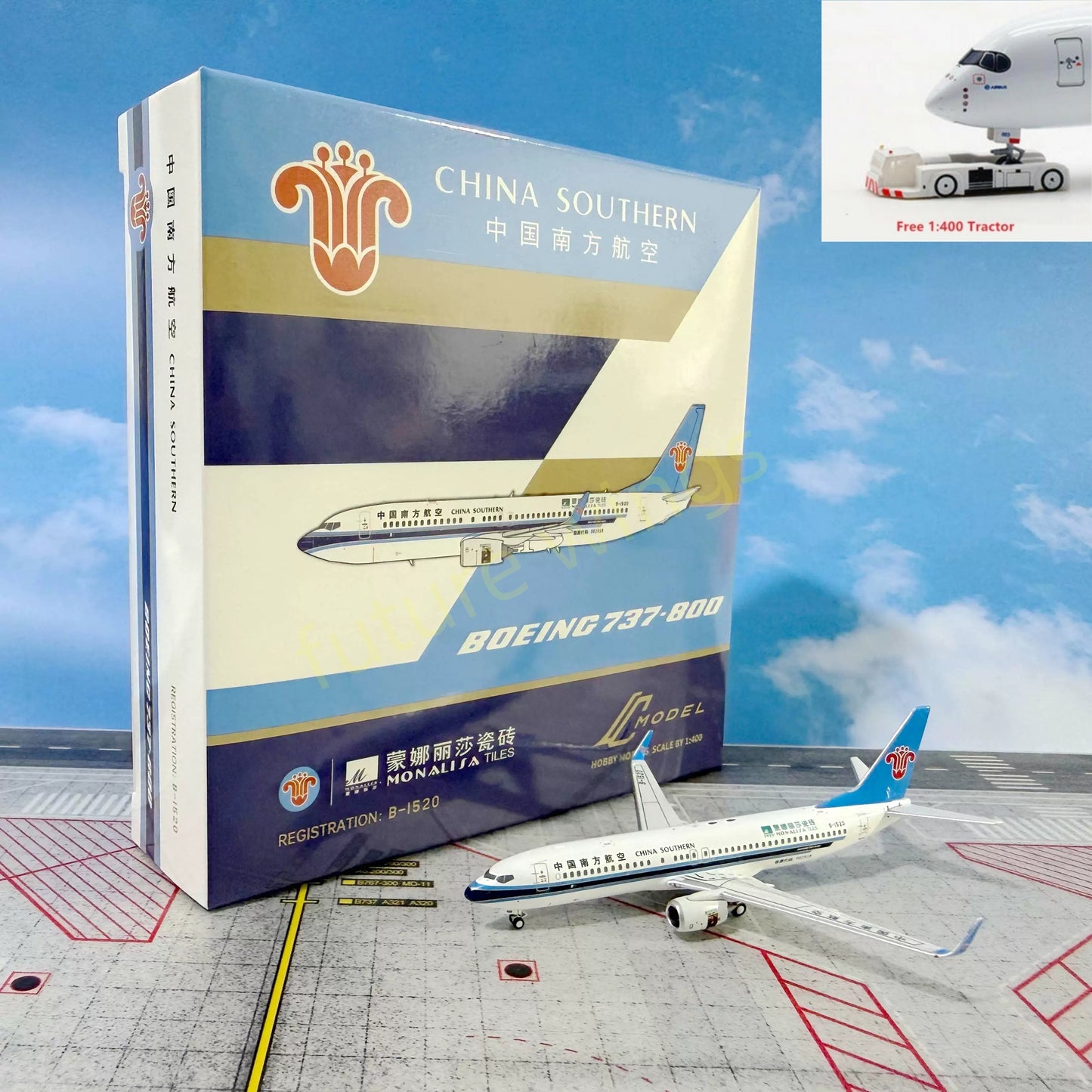 1:400 C MODEL China Southern Airlines B737-800 B-1520 B-1916 Aircraft Model+Free Tractor