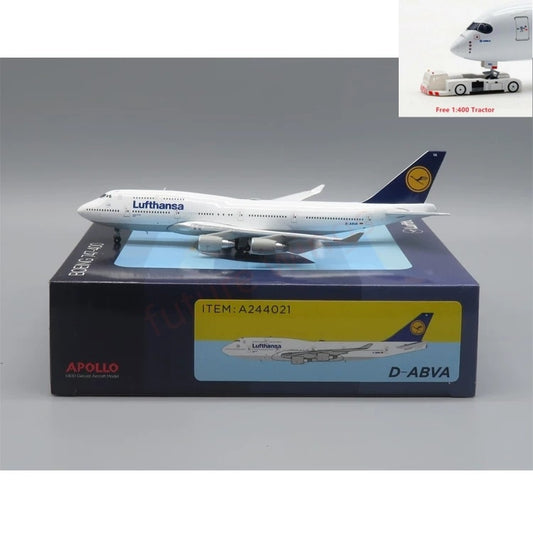 1:400 Apollo Lufthansa Airline B747-400 D-ABVA Aircraft Model+Free Tractor