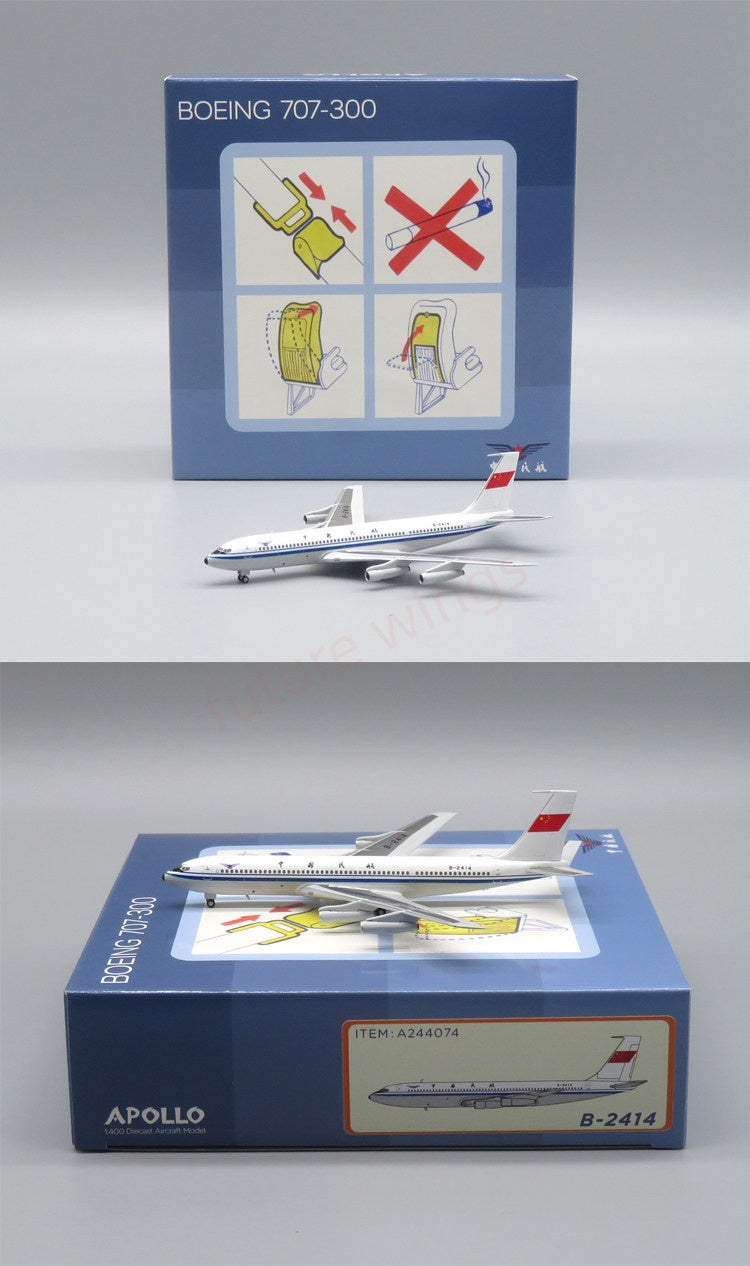 1:400 Apollo A244074 CAAC B707-300 B-2414 Aircraft Model+Free Tractor