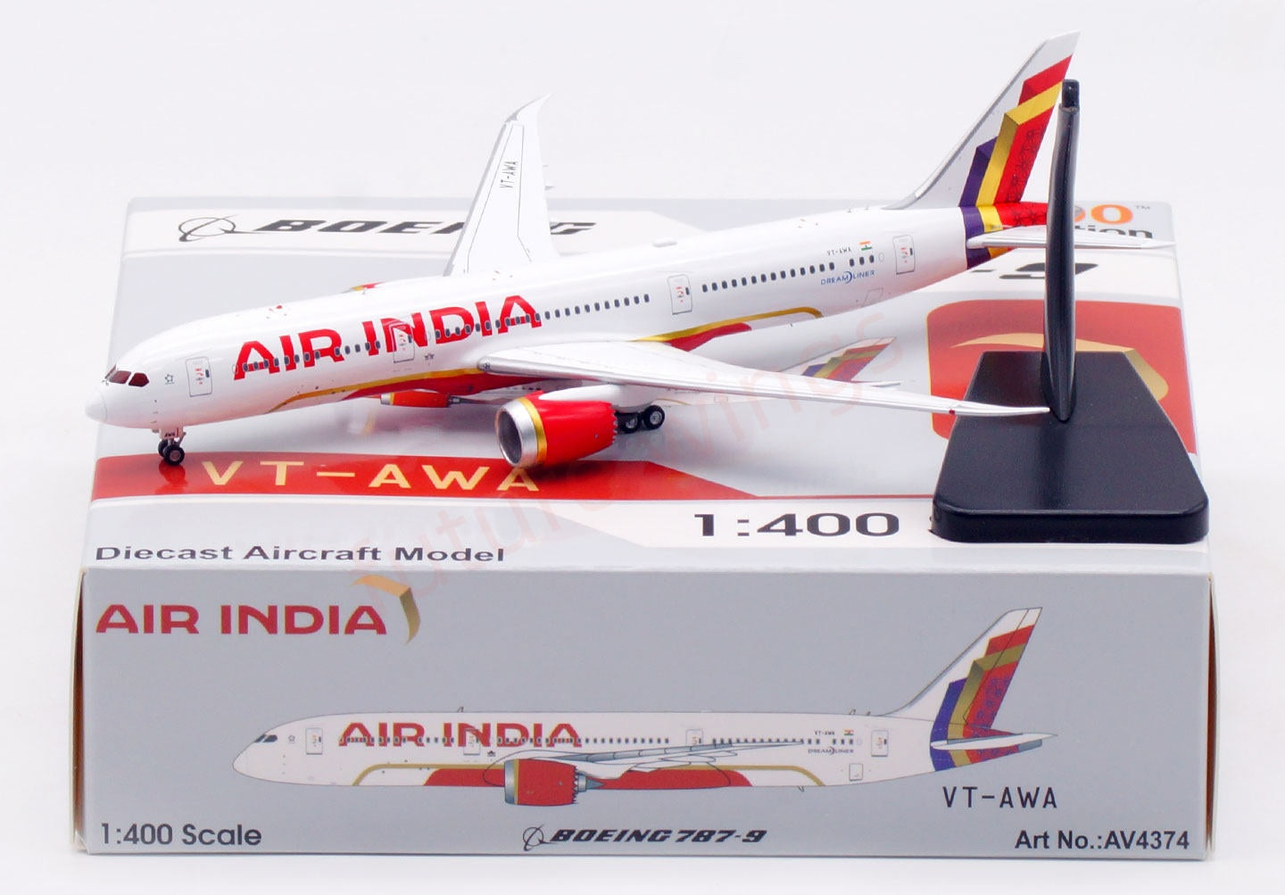 1:400 Aviation400 Air India B787-9 VT-AWA Aircraft Model Free Tractor +Stand