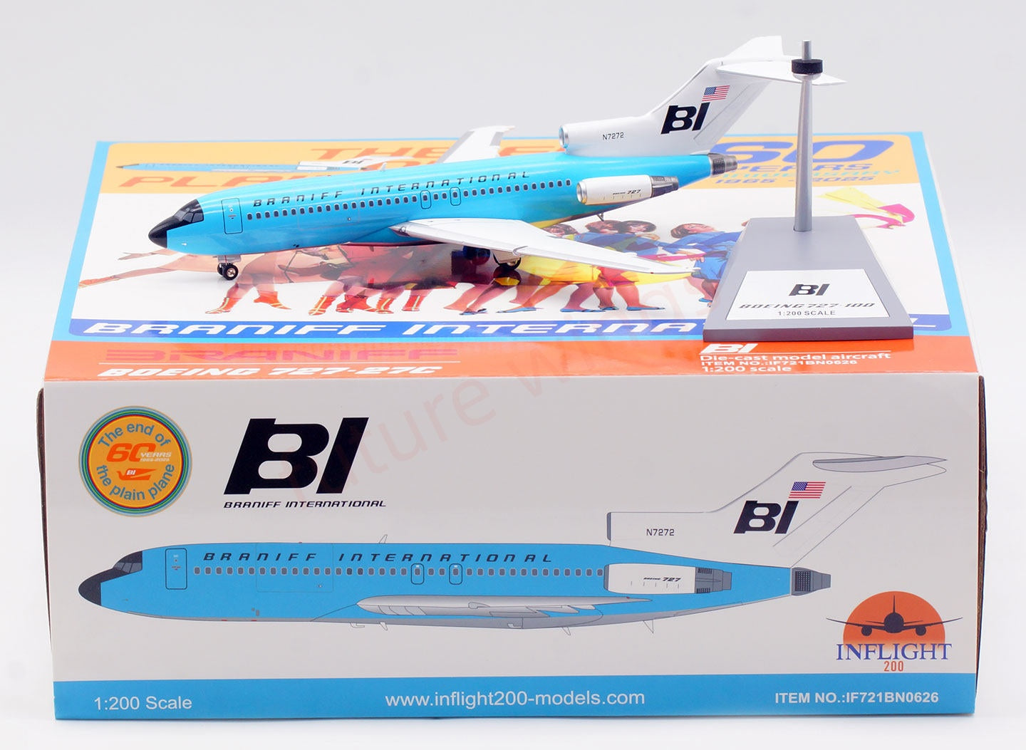 1:200 InFlight200 Braniff International Airways B727-100 N7272 Diecast Aircraft Model