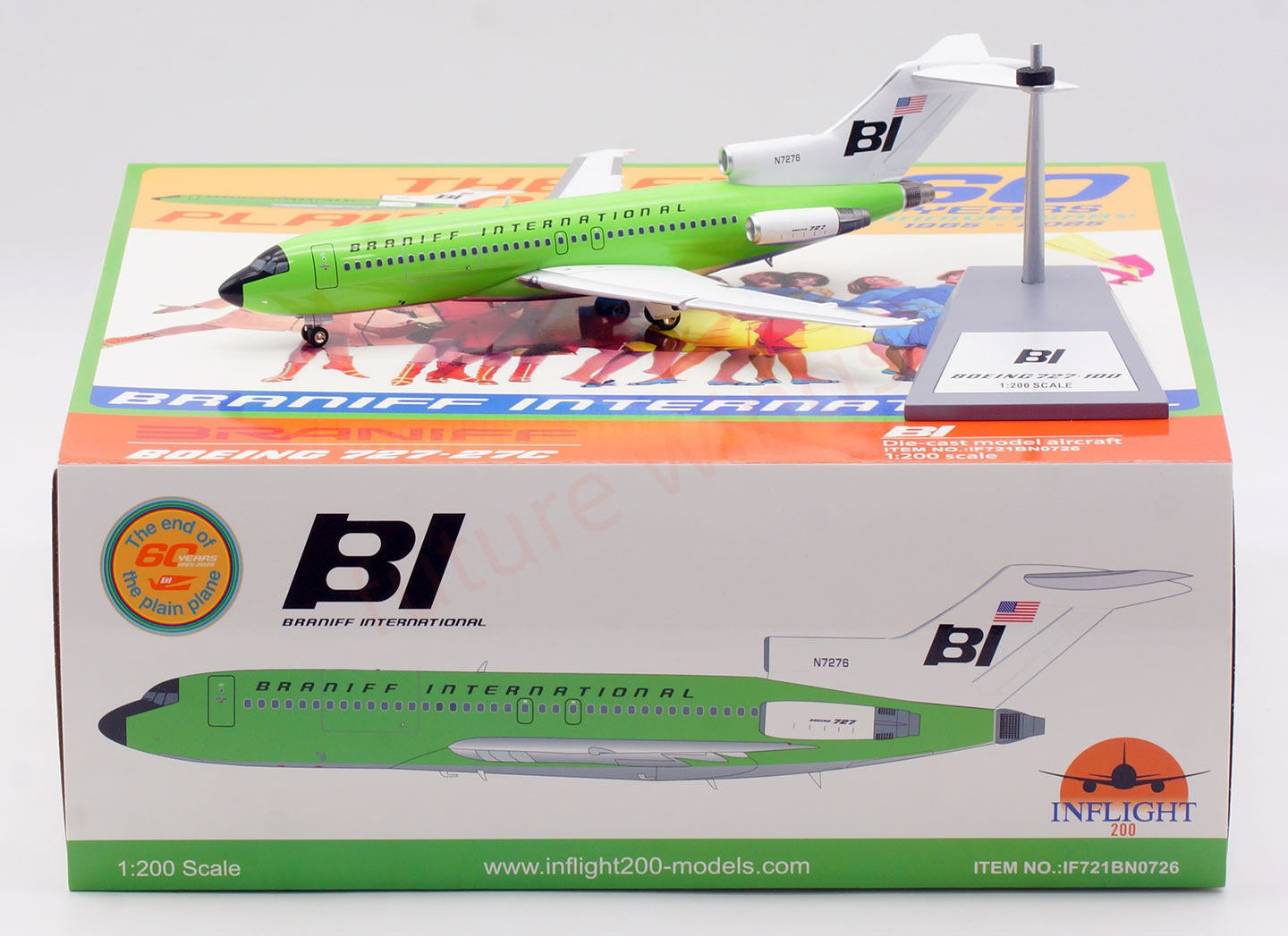 1:200 InFlight200 Braniff International Airways B727-100 N7276 Diecast Aircraft Model