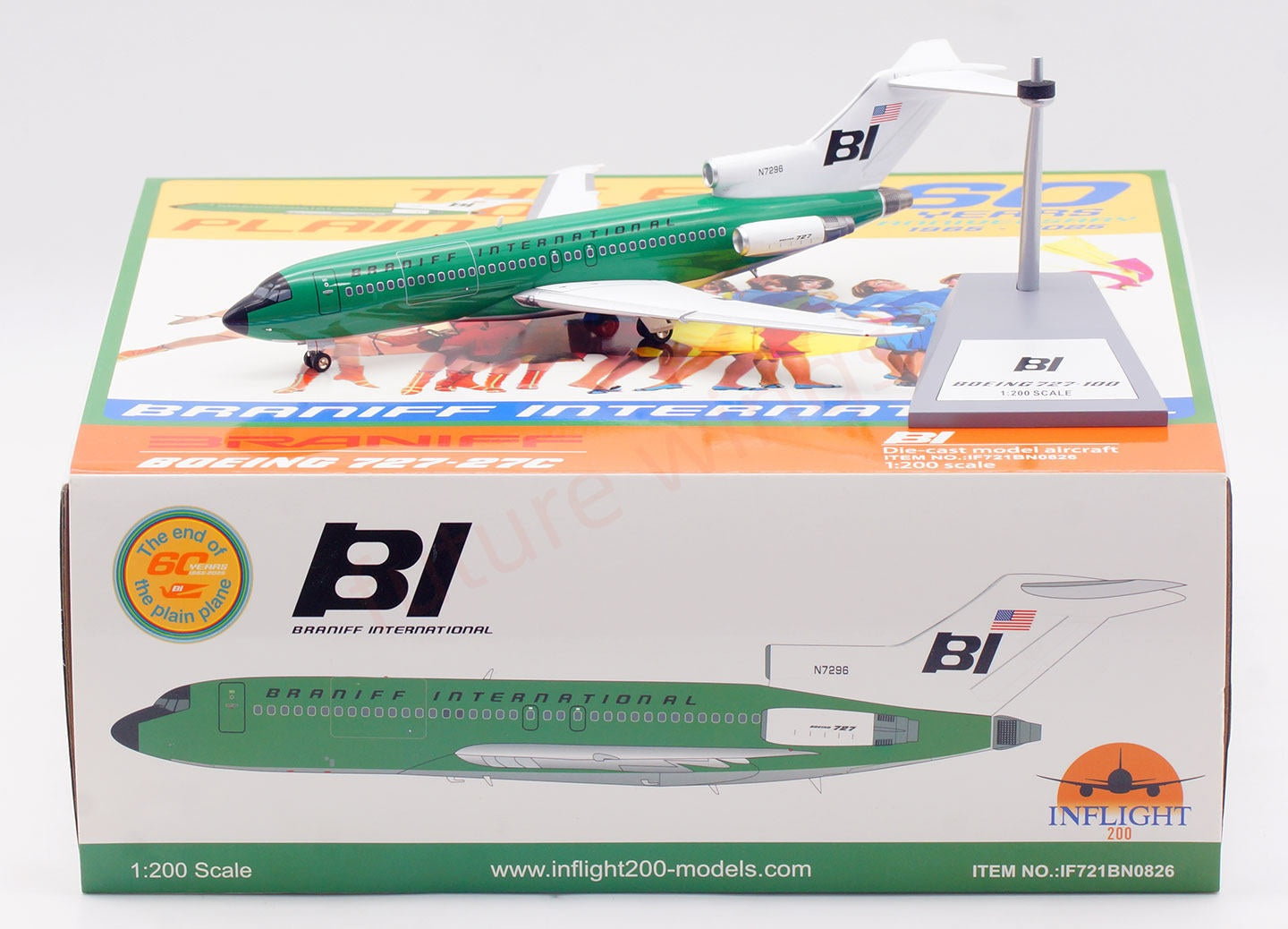 1:200 InFlight200 Braniff International Airways B727-100 N7296 Diecast Aircraft Model