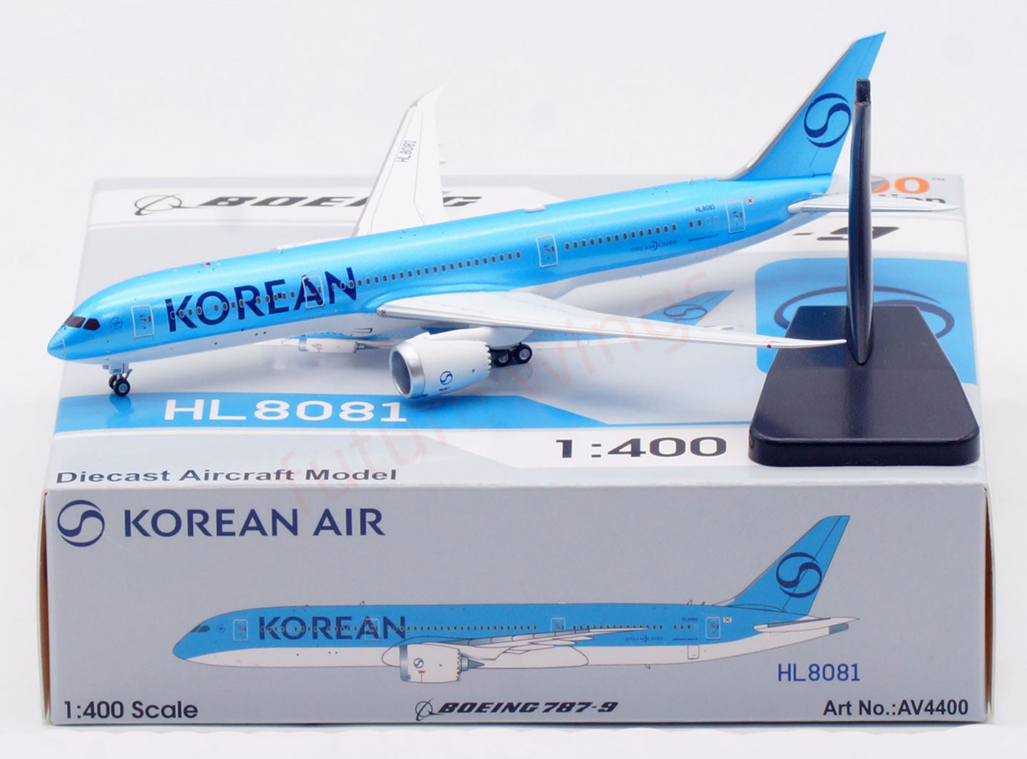 1:400 Aviation400 Korean Air B787-9 HL8081 Aircraft Model Free Tractor +Stand