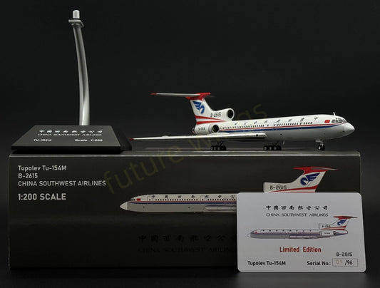 1:200 KJ Models(JC Wings) China Southwest Airlines Tupolev Tu-154M B-2615 Diecast Aircraft Model