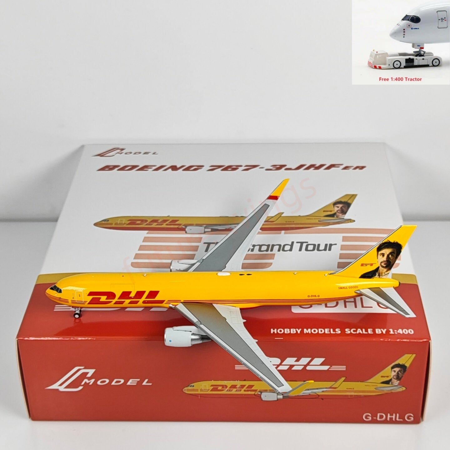 1:400 C Model DHL B767-300F G-DHLG Top Gear Aircraft Model+Free Tractor