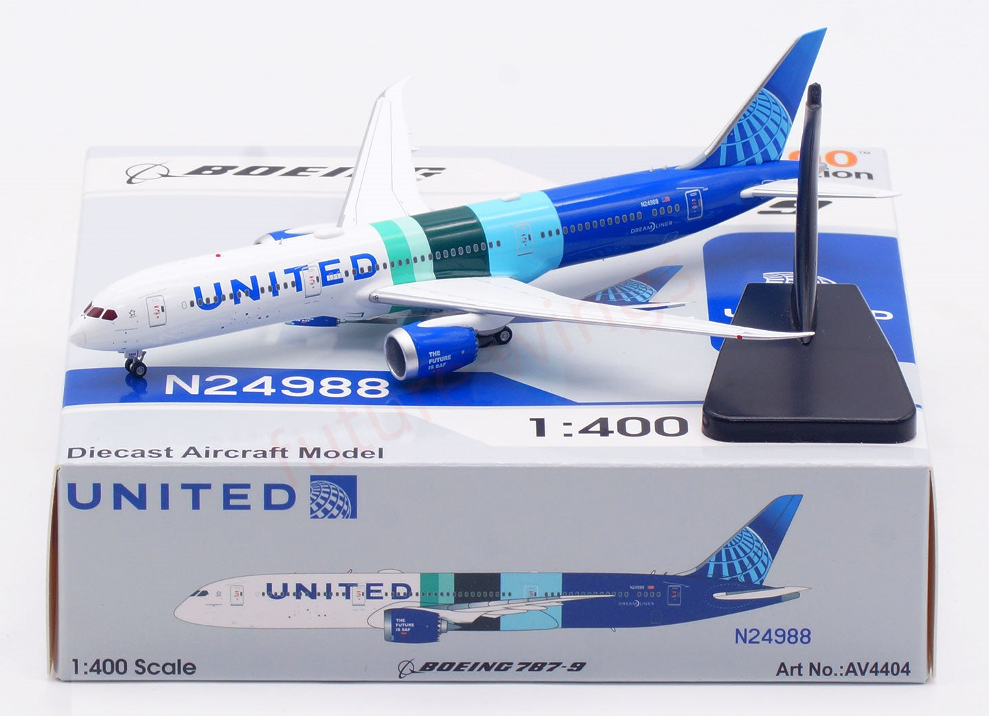 1:400 Aviation400 United Airlines B787-9 N24988 Aircraft Model Free Tractor +Stand