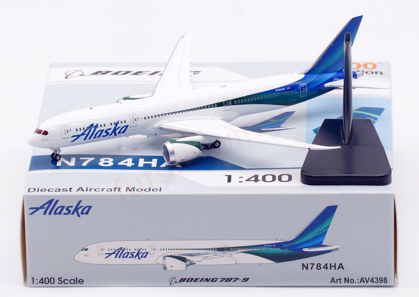 1:400 Aviation400 Alaska Airlines B787-9 N784HA Free Tractor+Stand
