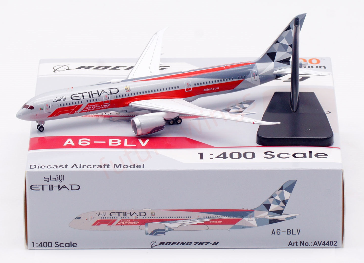 1:400 Aviation400 Etihad Airways B787-9 A6-BLV "F1" Aircraft Model Free Tractor+Stand