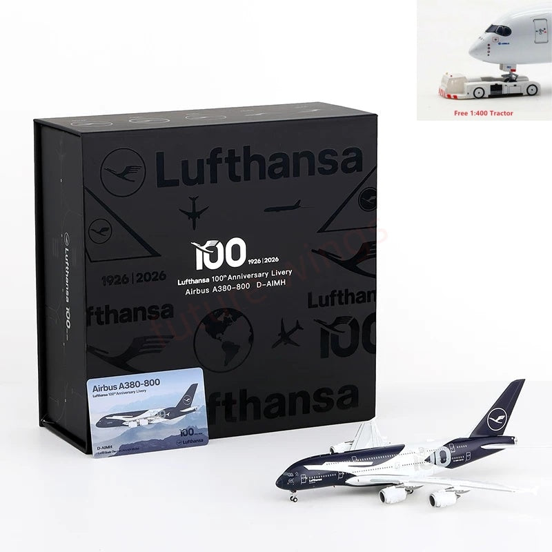 1:400 HX Models Lufthansa Airlines A380 D-AIMH "100Years"+Free Tractor