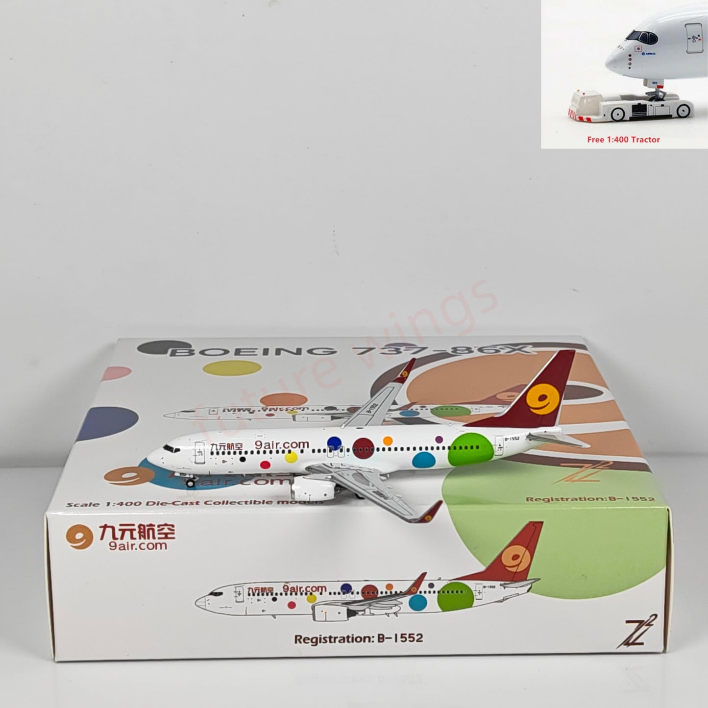 1:400 Z² Model 9Air B737-800 B-1552 Aircraft Model+Free Tractor