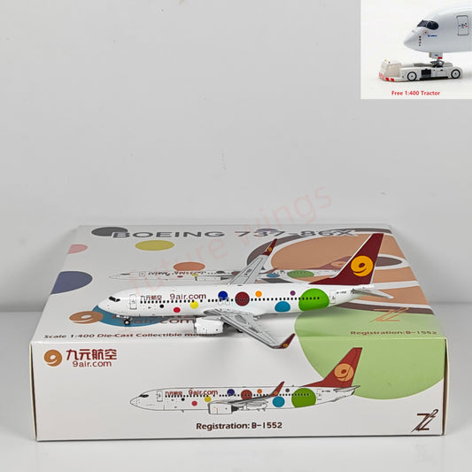 1:400 Z² Model 9Air B737-800 B-1552 Aircraft Model+Free Tractor