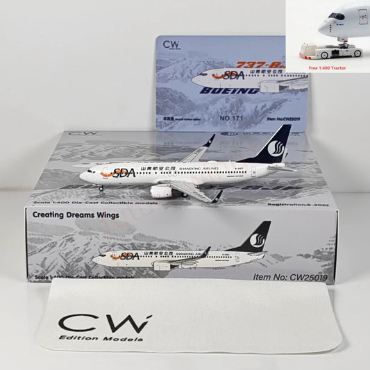 1:400 CW MODEL ShangDong Airlines B737-800 B-20EZ Aircraft Model+Free Tractor