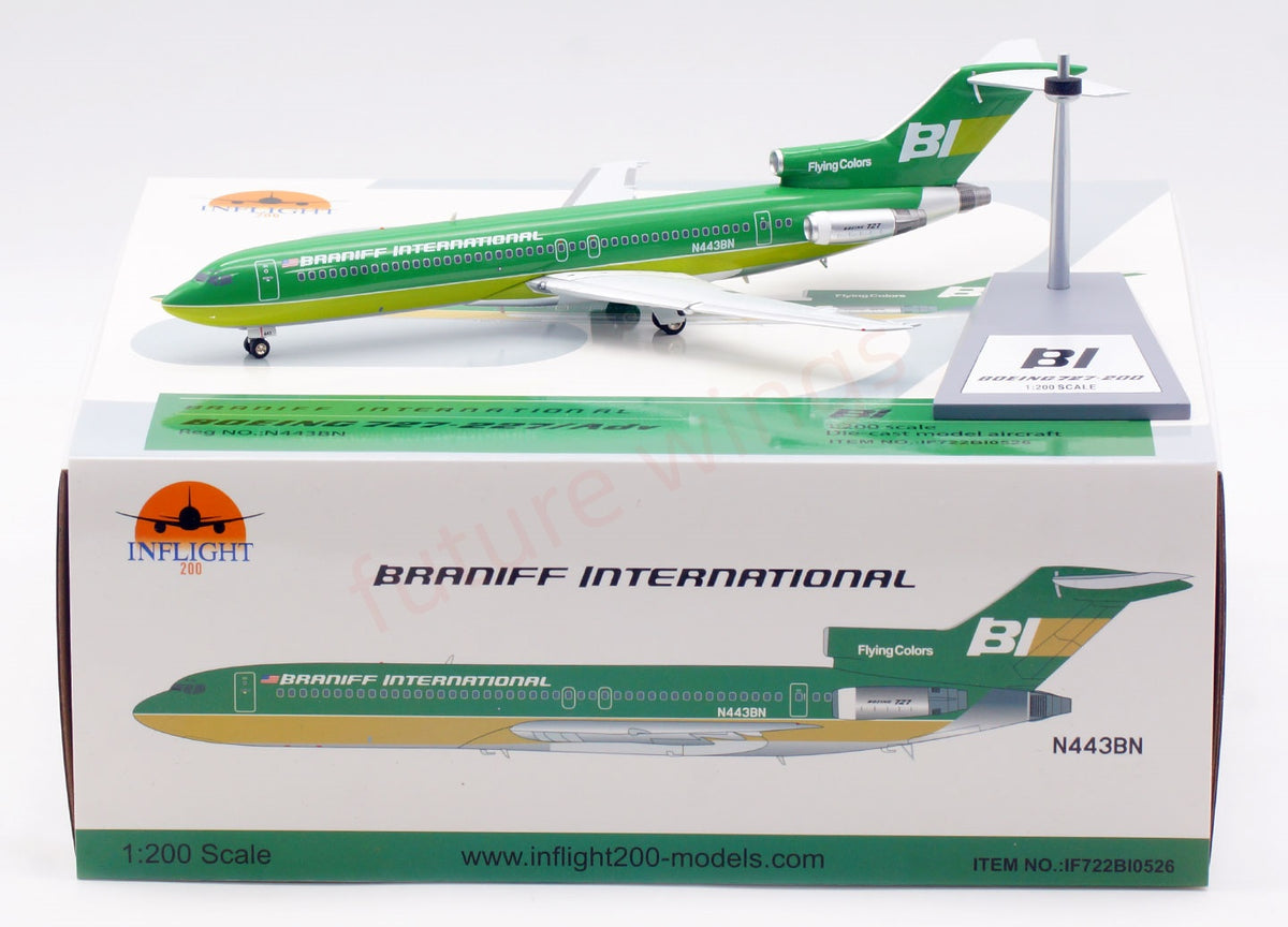 1:200 InFlight200 Braniff International Airways B727-200 N443BN Diecast Aircraft Model
