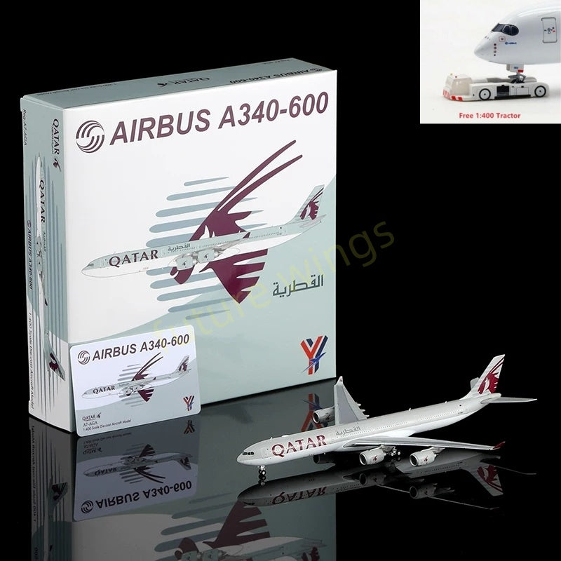 1:400 YY Wings Qatar Airways A340-600 A7-AGA Aircraft Model+Free Tractor
