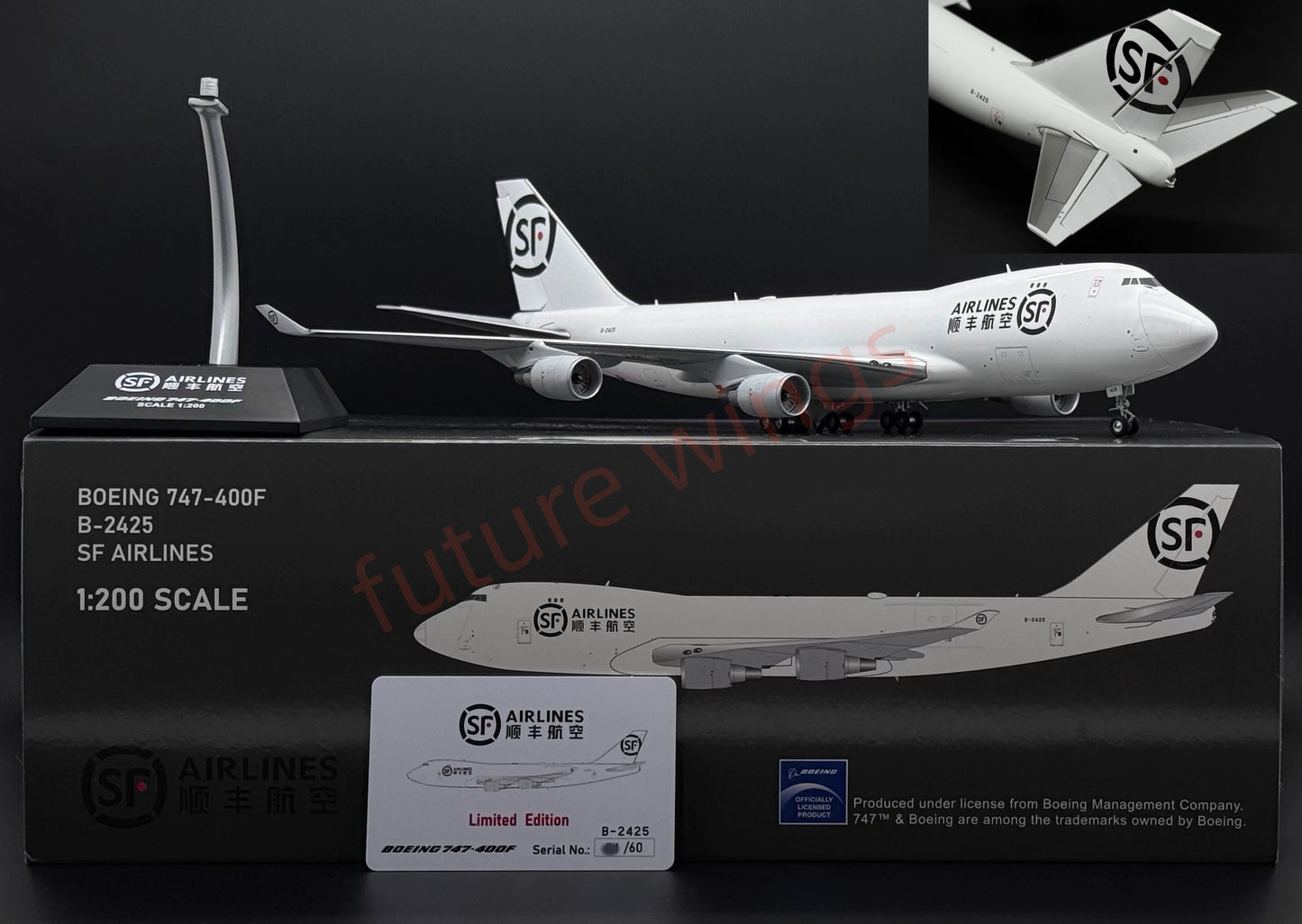 1:200 KJ Models(JC Wings) SF Express B747-400 B-2425 Diecast Aircraft Model (New‑mold movable tail fin)