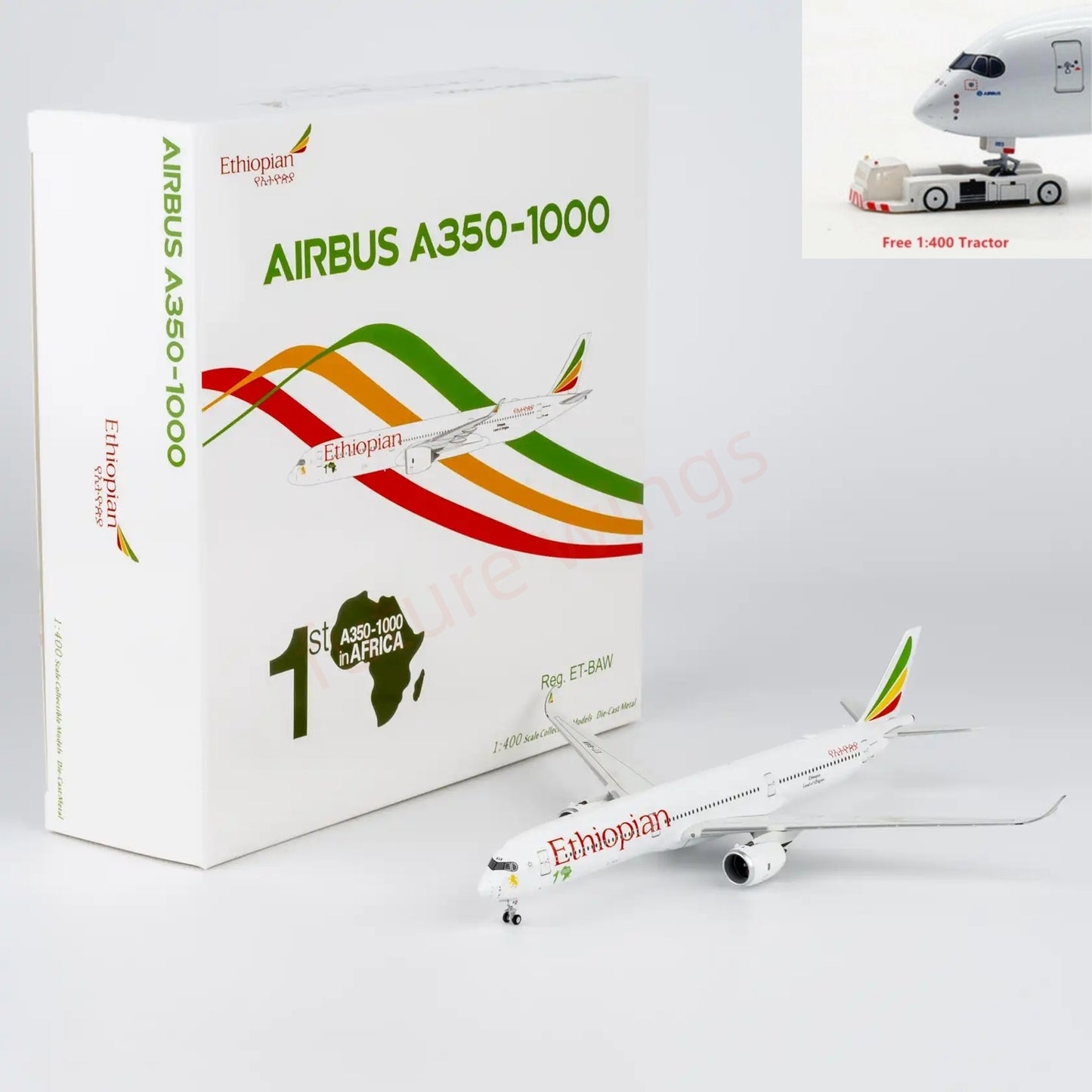 1:400 NG Models NG57036 Ethiopian Airlines A350-1000 ET-BAW Aircraft Model+Free Tractor