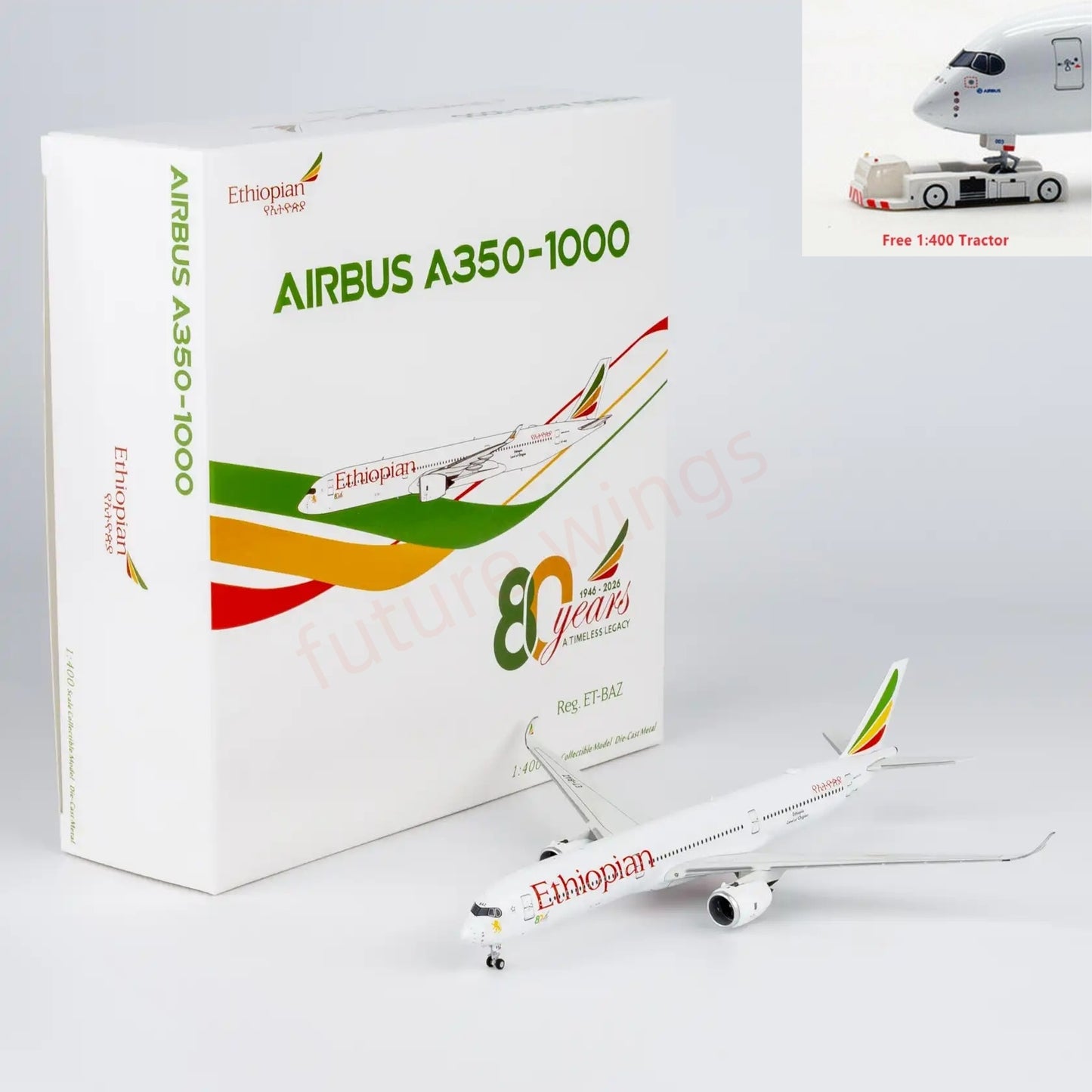 1:400 NG Models NG57035 Ethiopian Airlines A350-1000 ET-BAZ Aircraft Model+Free Tractor