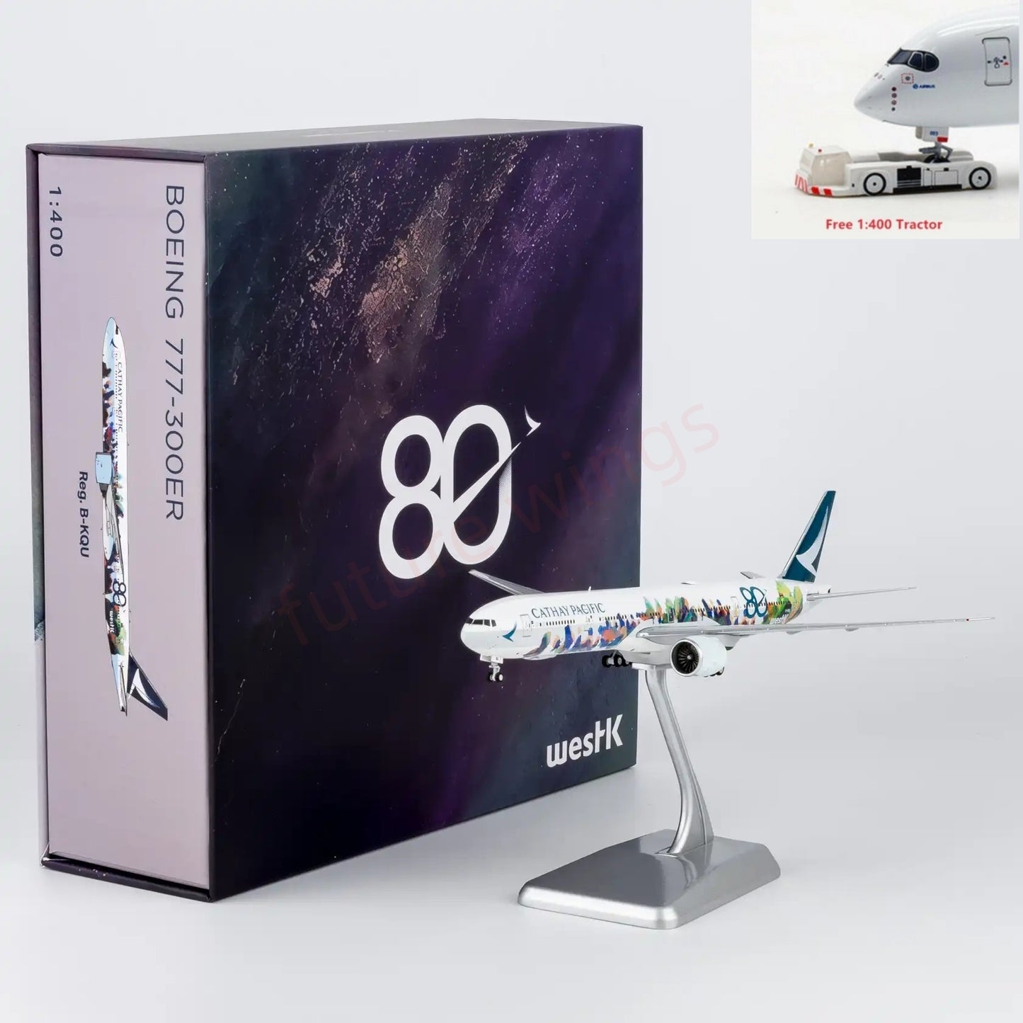 1:400 NG Models NG73109 Cathay Pacific B777-300ER B-KQU "80years" "Luxury Package" Aircraft Model+Free Tractor