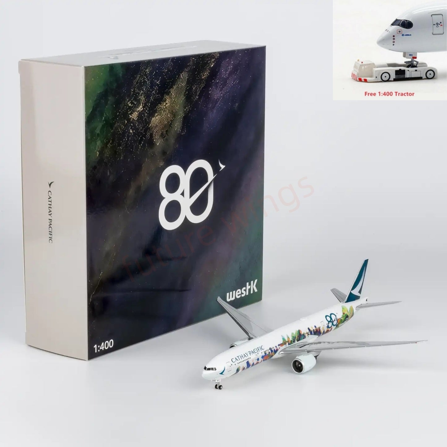 1:400 NG Models NG73110 Cathay Pacific B777-300ER B-KQU "80years" Aircraft Model+Free Tractor