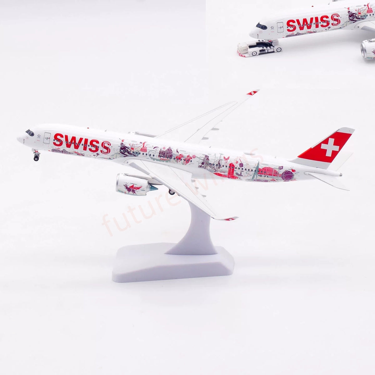 1:400 Aviation400 Swiss A350-900 HB-IFA Aircraft Model+Free Tractor and Stand