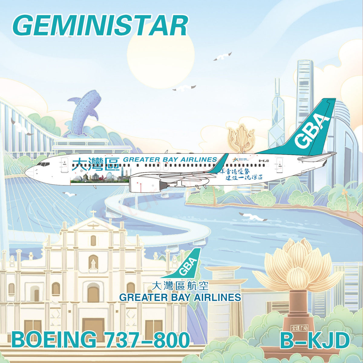1:400 Geministar Greater Bay Airlines B737-800 B-KJB/KJD Aircraft Model+Free Tractor