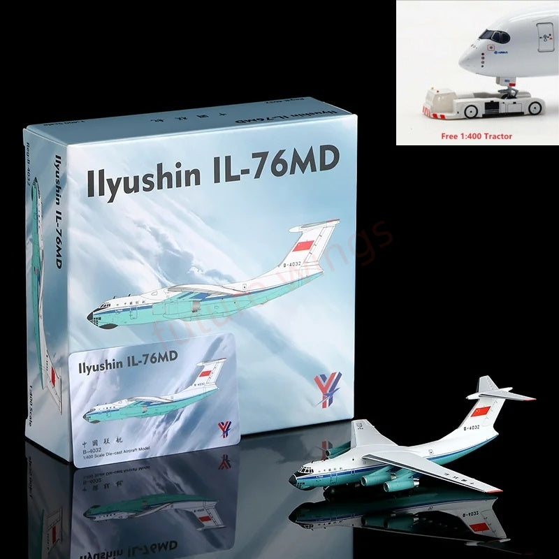 1:400 YY Wings China United Airlines IL-76MD B-4031 B-4032 Aircraft Model+Free Tractor