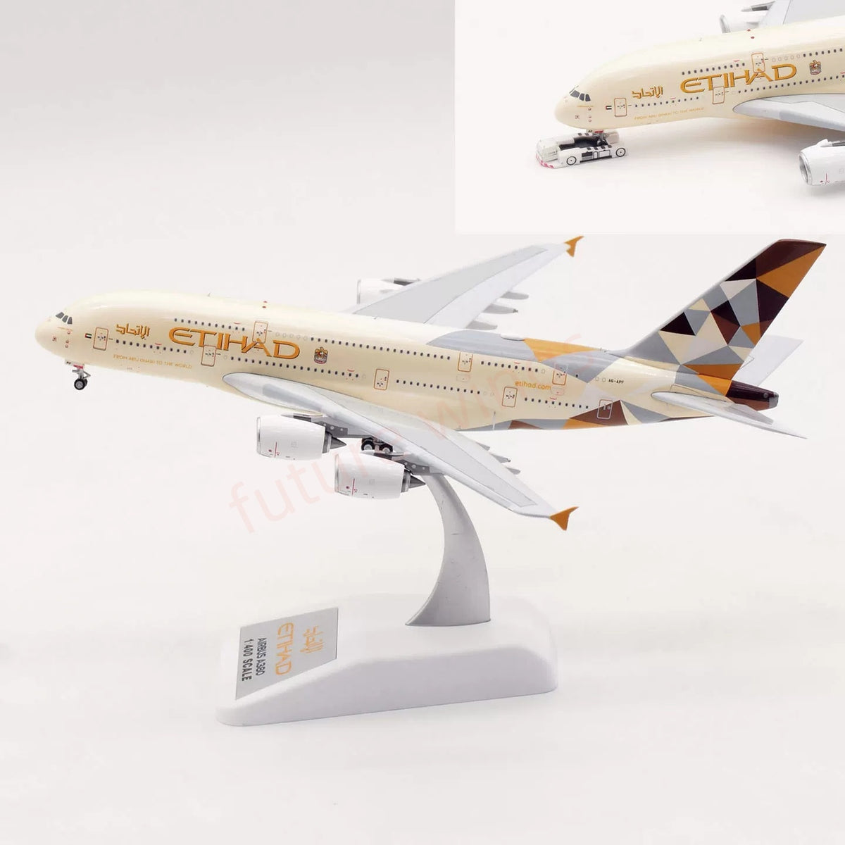 1:400 Aviation400 Etihad Airways A380 A6-APF Aircraft Model Free Tractor+Stand