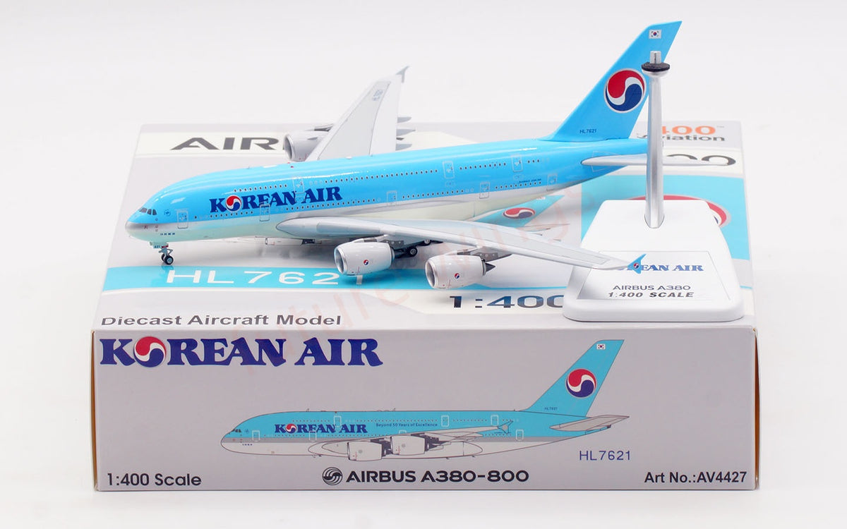 1:400 Aviation400 Korean Air A380 HL7621 Aircraft Model Free Tractor+Stand