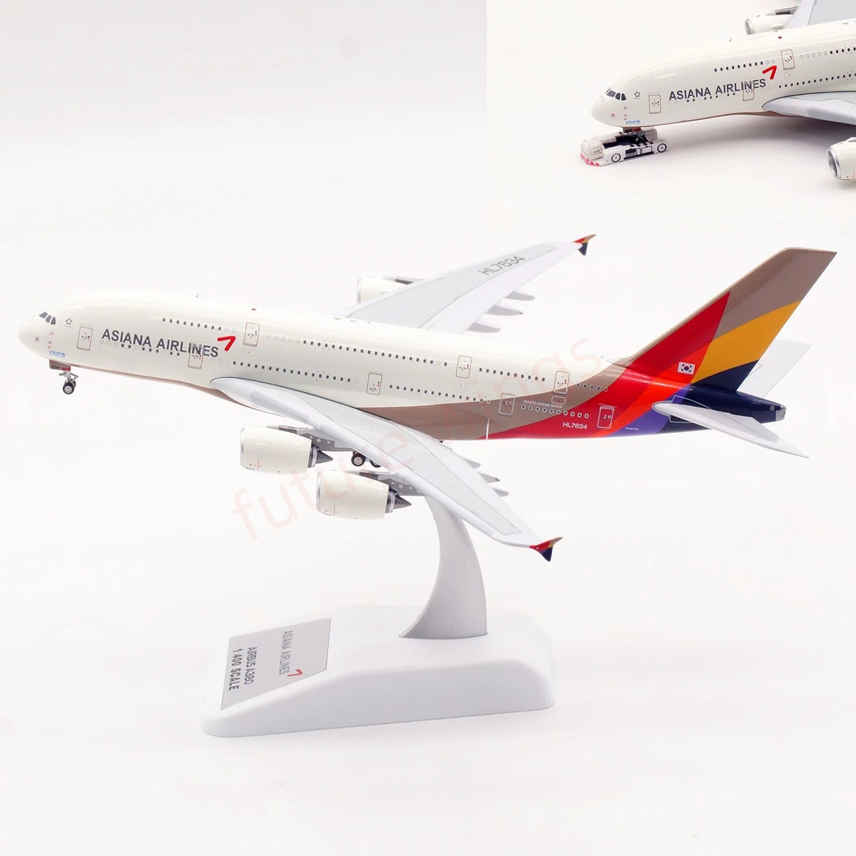 1:400 Aviation400 Asiana Airlines A380 HL7634 Aircraft Model Free Tractor+Stand