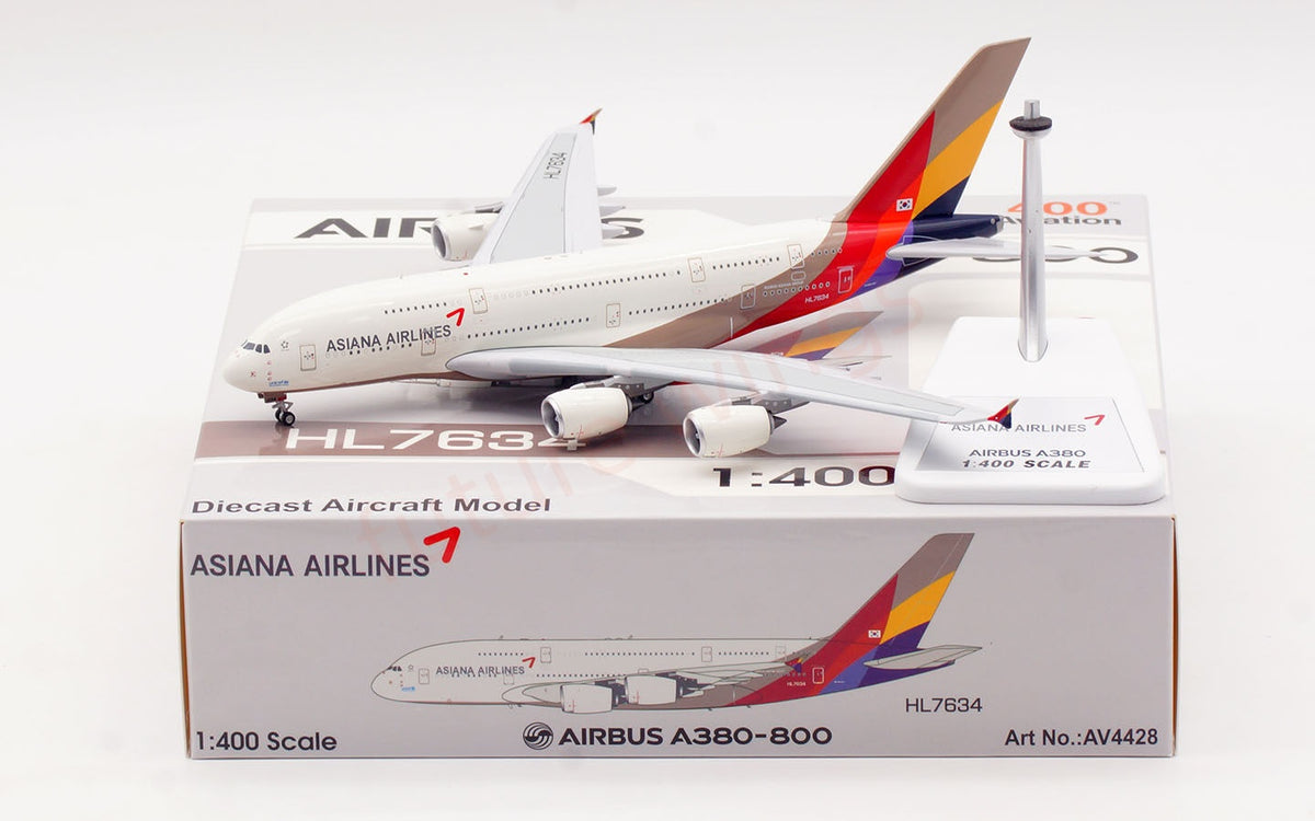 1:400 Aviation400 Asiana Airlines A380 HL7634 Aircraft Model Free Tractor+Stand