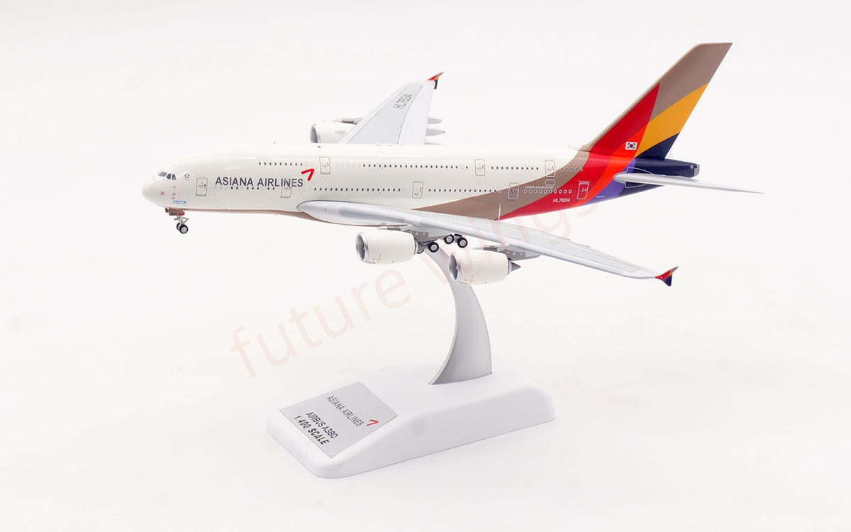 1:400 Aviation400 Asiana Airlines A380 HL7634 Aircraft Model Free Tractor+Stand