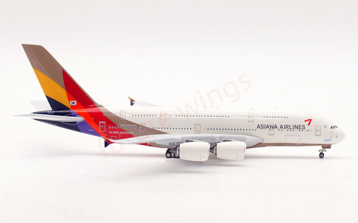 1:400 Aviation400 Asiana Airlines A380 HL7634 Aircraft Model Free Tractor+Stand