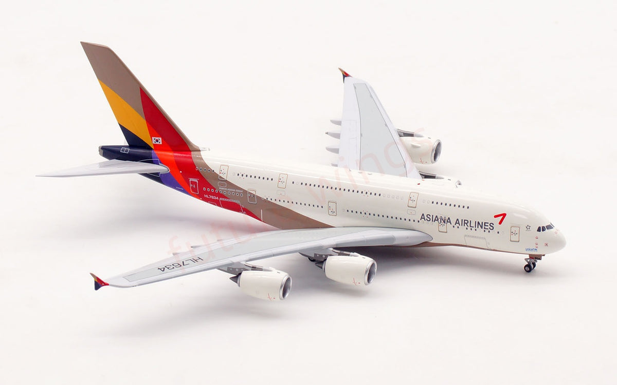 1:400 Aviation400 Asiana Airlines A380 HL7634 Aircraft Model Free Tractor+Stand