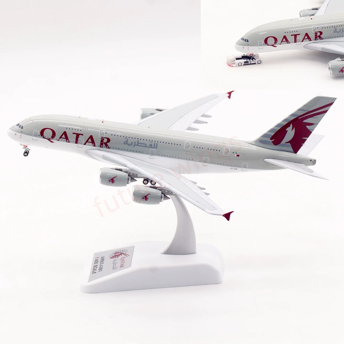 1:400 Aviation400 Qatar Airways A380 A7-APE Aircraft Model Free Tractor+Stand