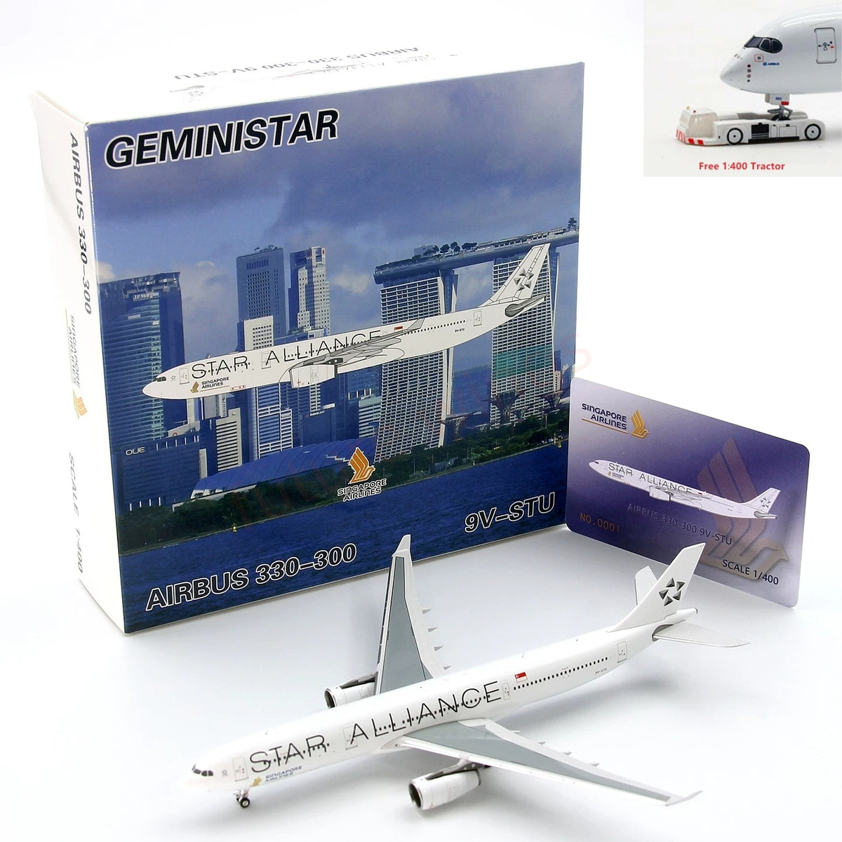 1:400 GeminiStar Singapore Airlines A330-300 9V-STU "Star Alliance" Aircraft Model+Free Tractor