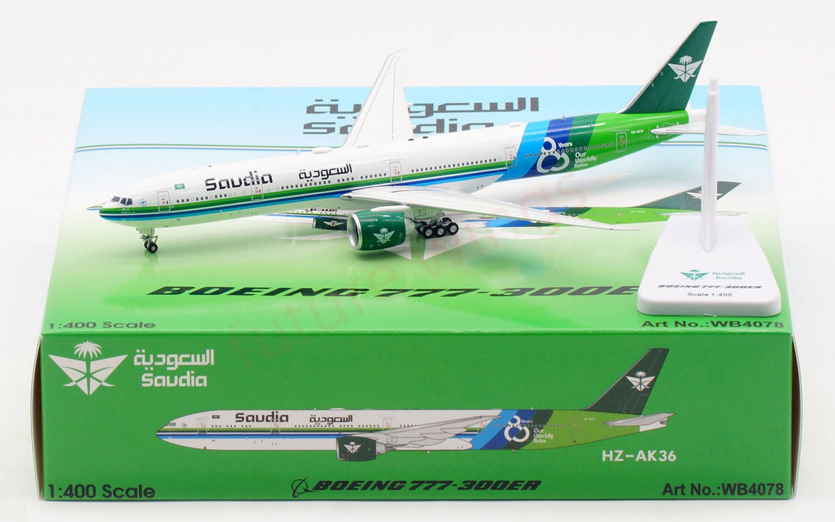 1:400 Aviation400 Saudi B777-300ER HZ-AK36 Aircraft Model Free Tractor+Stand