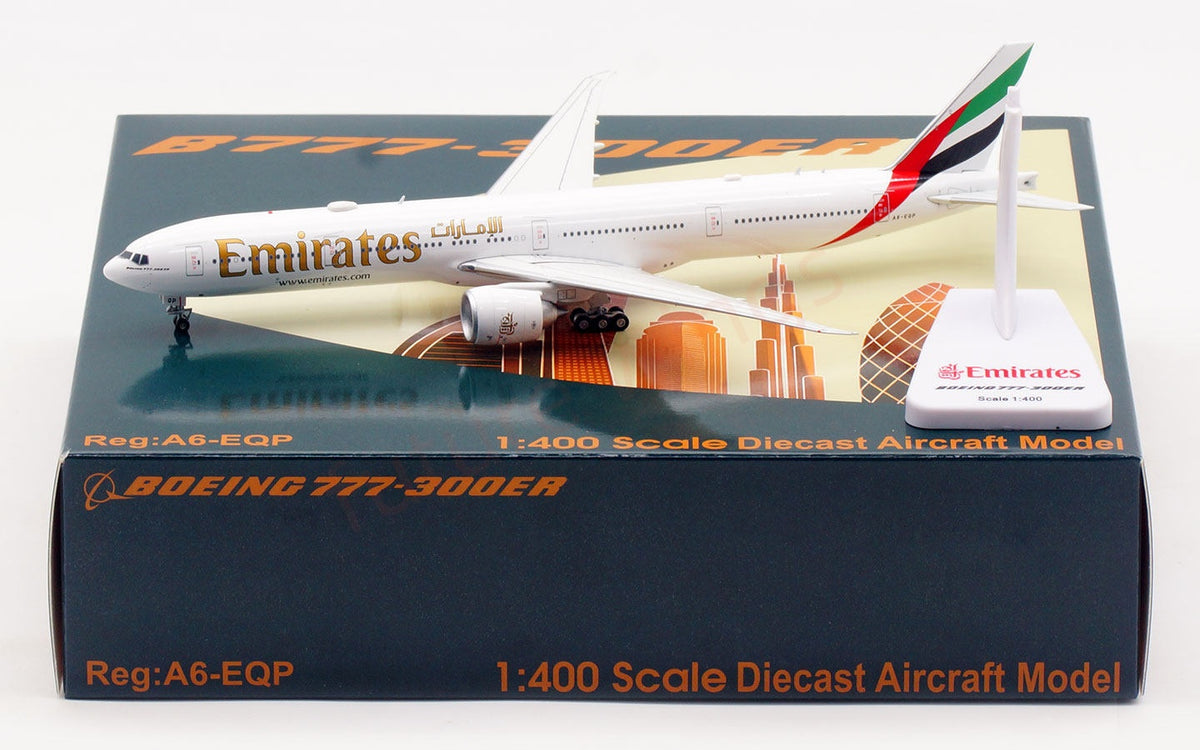 1:400 Aviation400 Emirates Airways B777-300ER A6-EQP Aircraft Model Free Tractor+Stand