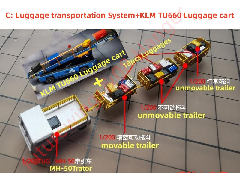 1:200 08 Hanger Diecast Airport GSE Luggage transportation System Luggage cart